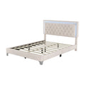 Queen Size Upholstered Bed Frame With Led Lights,Modern Velvet Platform Bed With Tufted Headboard,Beige Beige Velvet