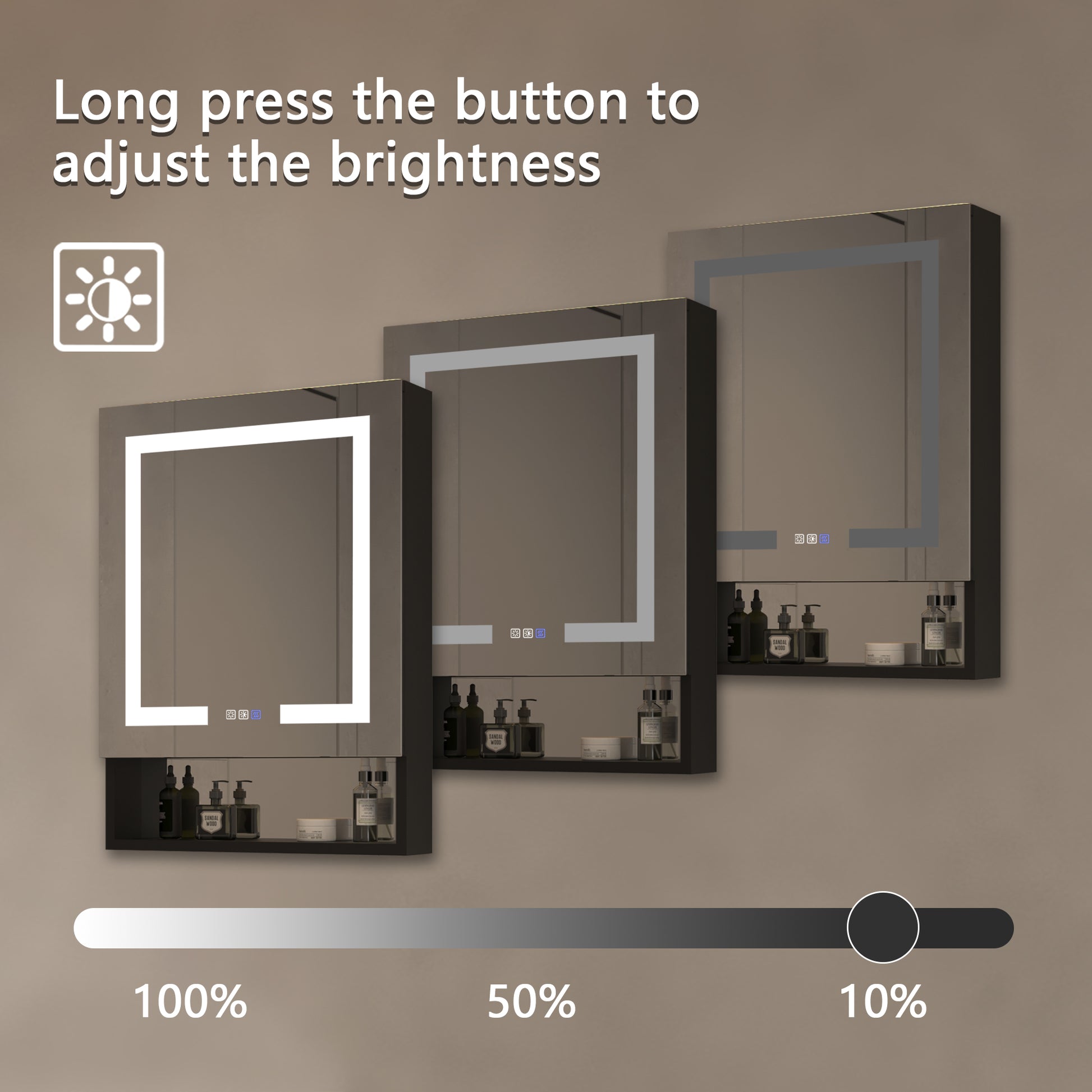 Lighted Medicine Cabinet 24 X 32 Inch, Recessed Or Surface,Clock, Room Temp Display,Defog,Night Light,Stepless Dimming,3000K 6400K, Outlets & Usbs,Hinge On The Left.With External Storage Shelf. Black Aluminium