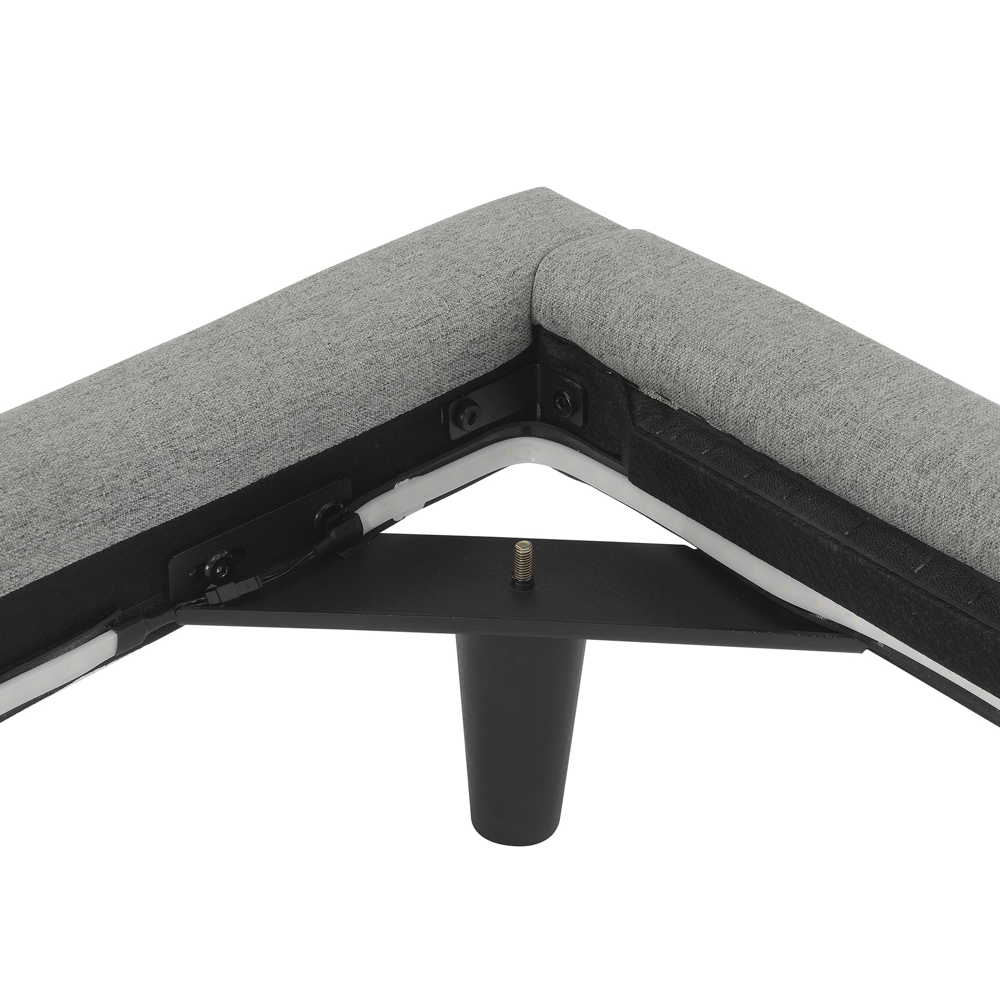 Full Size Upholstered Bed With Light Stripe, Floating Platform Bed, Linen Fabric,Gray Full Gray Linen