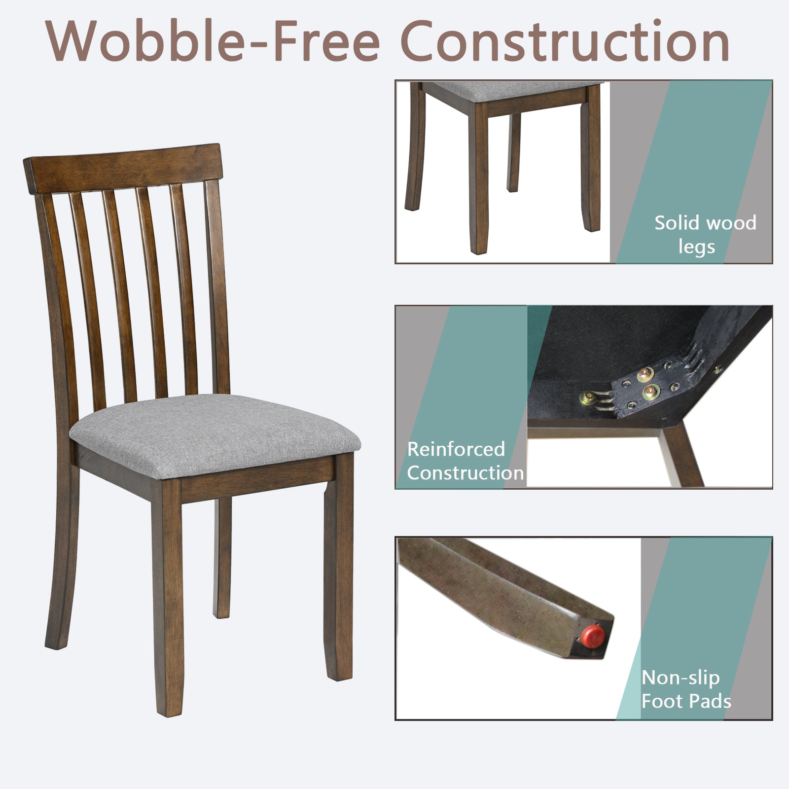 Wooden Dining Chairs Set Of 4, Kitchen Chair With Padded Seat, Upholstered Side Chair For Dining Room, Living Room, Walnut Walnut Dining Room Rubberwood Rubber Wood