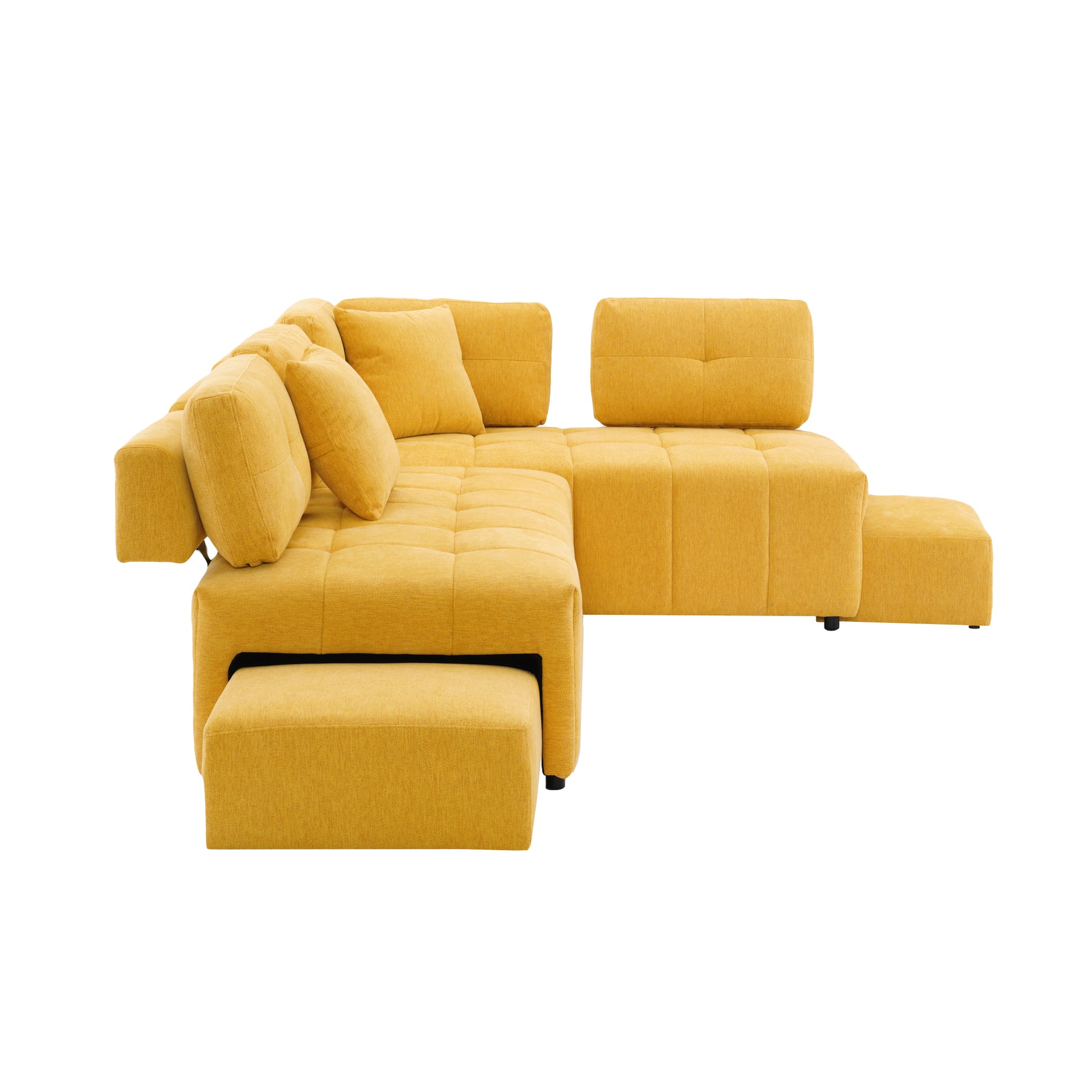 91.73" L Shaped Sofa Sectional Sofa Couch With 2 Stools And 2 Lumbar Pillows For Living Room, Yellow Yellow Chenille