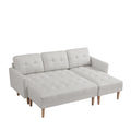 White Fabric Right Facing Sectional Sofa Bedl Shape Sofa Chaise Lounge With Ottoman Bench White Wood Tufted Back Square Arms Foam Fabric 3 Seat