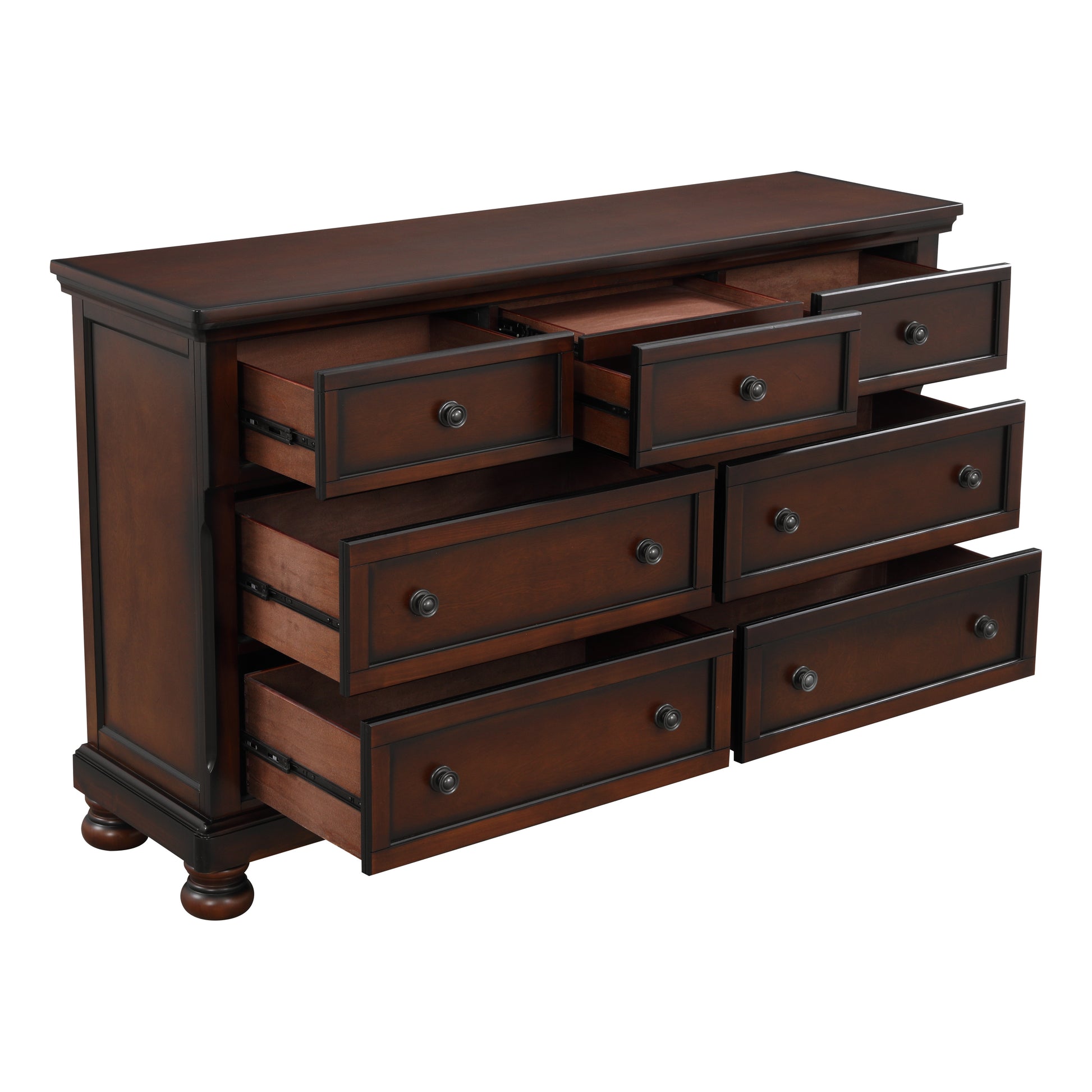 Classic Transitional Dresser Of 7 Drawers Brown Cherry Finish Birch Veneer Hidden Drawer Bun Feet Bedroom Traditional Furniture Brown Mix Bedroom Classic,Traditional,Transitional Wood