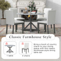 5 Piece Farmhouse Style Dining Table Set, Marble Sticker And Cross Bracket Pedestal Dining Table, And 4 Upholstered Chairs White Gray Upholstered Chair Wood White Gray Seats 4 Wood Dining Room