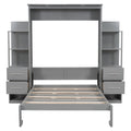 Full Size Murphy Bed Wall Bed With Shelves, Drawers And Led Lights,Gray Gray Mdf Lvl