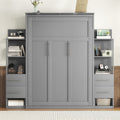 Full Size Murphy Bed Wall Bed With Shelves, Drawers And Led Lights,Gray Gray Mdf Lvl