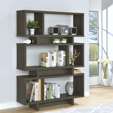 Weathered Grey 5 Shelf Bookcase 5 Grey Gray Horizontal Office Open Back Wood Contemporary,Modern Wood