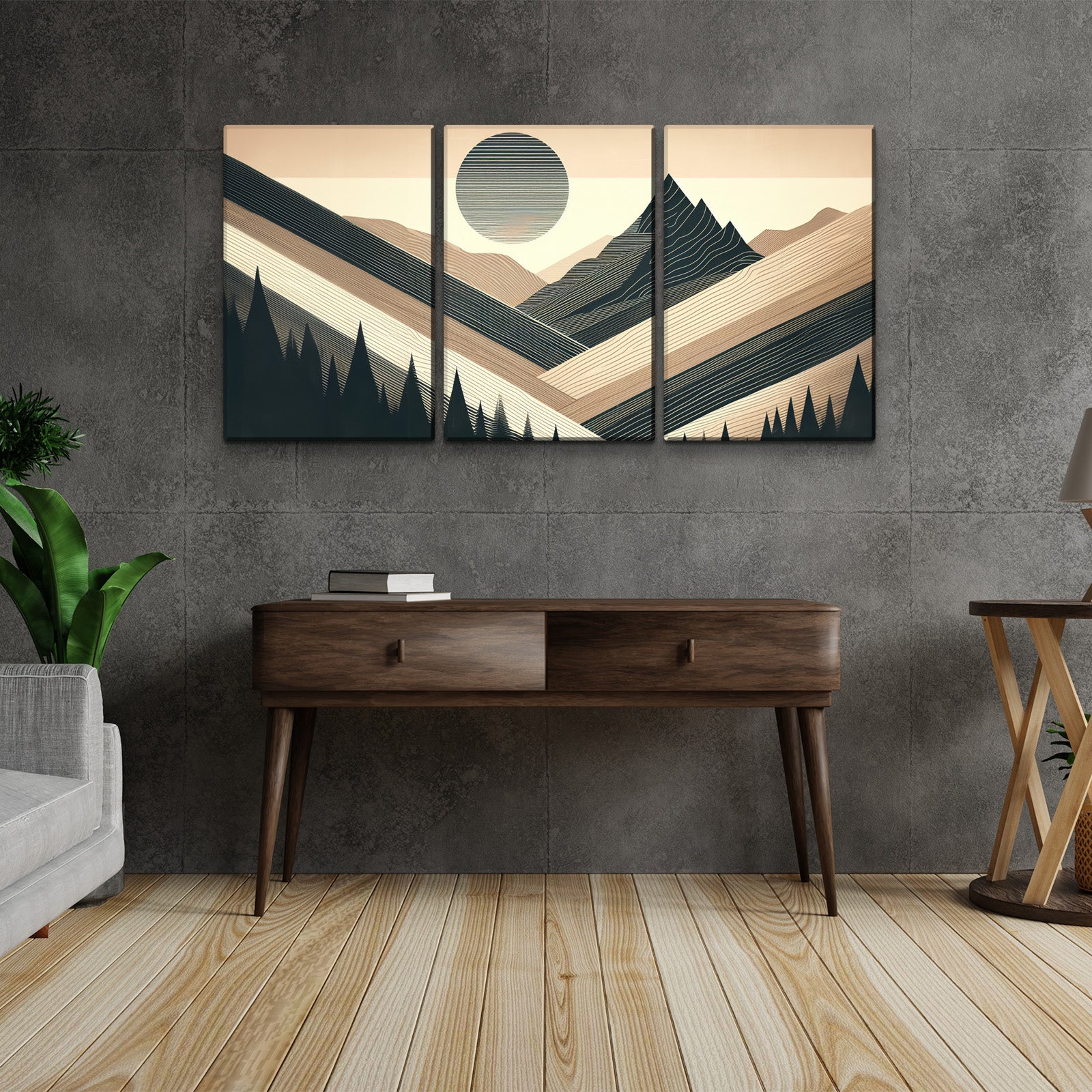 3 Panels Framed Abstract Wood Grain Boho Style Mountain & Canvas Wall Art Decor,3 Pieces Mordern Canvas Decoration Painting For Office,Dining Room,Living Room, Bedroom Decor 2436In Thickness 1.5Inch