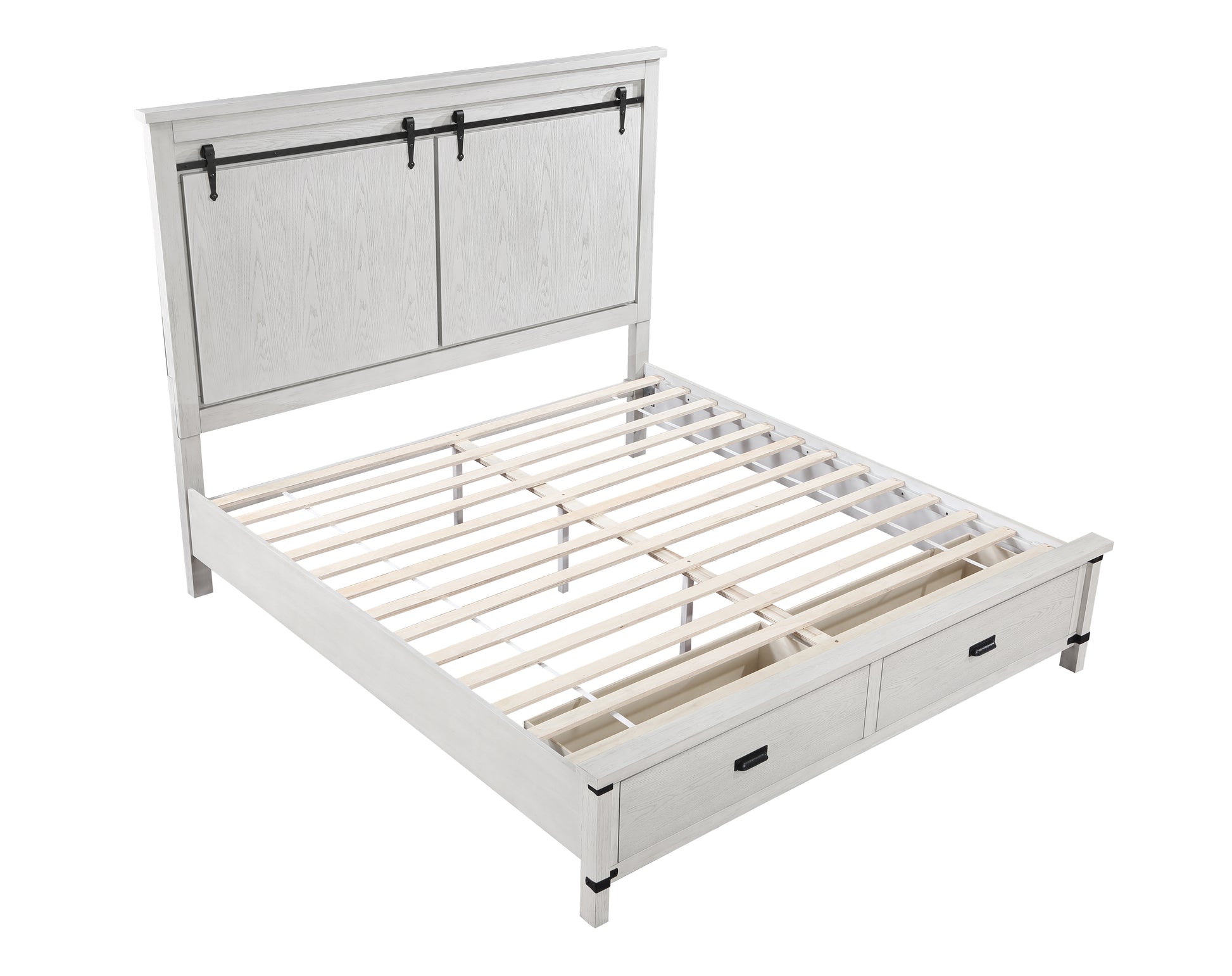 Loretta Modern Style Queen Bed Made With Wood In Antique White Box Spring Not Required Antique White Wood Bedroom Modern Slat Beds Solid Wood Mdf Wood