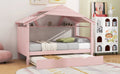 Wood Twin Size House Bed With Trundle And Storage, Pink Box Spring Not Required Twin Pink Wood Bedroom Bed Frame Solid Wood Mdf