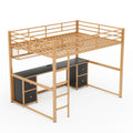 Full Size Metal Loft Bed With Desk, Drawers And Bedside Tray, Charging Station, Usb And Socket Full Gold Black Mdf Metal