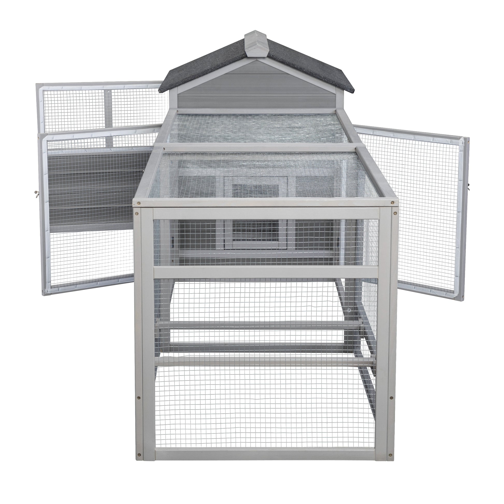 Wooden Chicken Coop Hen House With Doors For Ventilation, Runs And Nesting Box, Gray Gray Wood