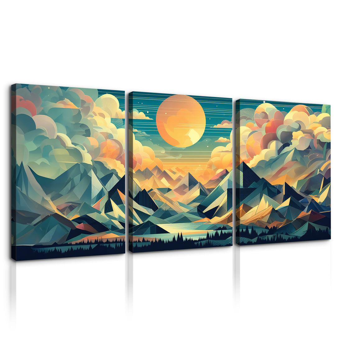 3 Panels Framed Abstract Wood Grain Boho Style Mountain & Forest Canvas Wall Art Decor,3 Pieces Mordern Canvas Decoration Painting For Office,Dining Room,Living Room, Bedroom Decor Ready To Hang