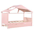 Wood Twin Size House Bed With Trundle And Storage, Pink Box Spring Not Required Twin Pink Wood Bedroom Bed Frame Solid Wood Mdf