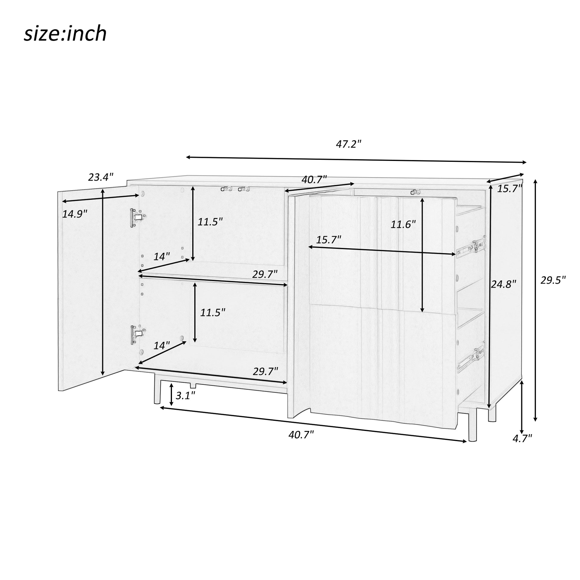 Wave Pattern Storage Cabinet With 2 Doors And 2 Drawers, Adjustable, Suitable For Study,Entrance And Living Room White Mdf