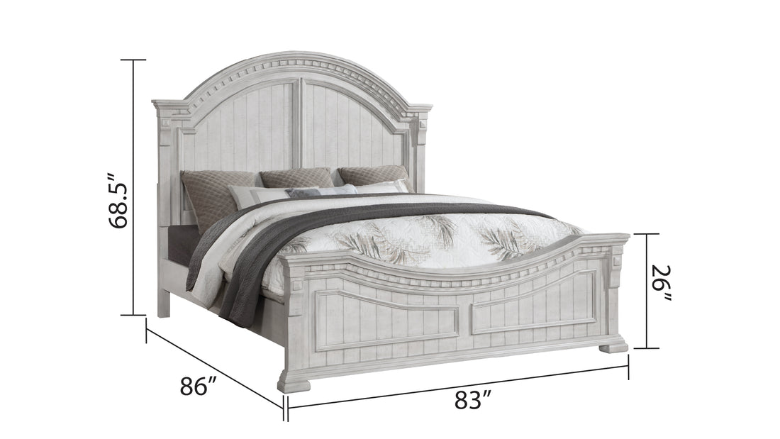 Transitional Style 5 Pc King Bedroom Set Made With Wood In Antique White Box Spring Required King Antique White Wood White 5 Piece Set Bedroom Bed Included,Chest Included,Dresser Included,Mirror