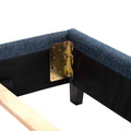 King Size Navy Blue Denim Squares Upholstered Platform Bed Box Spring Required King Blue Wood Bedroom Contemporary,Modern,Transitional Panel Polyester Fabric