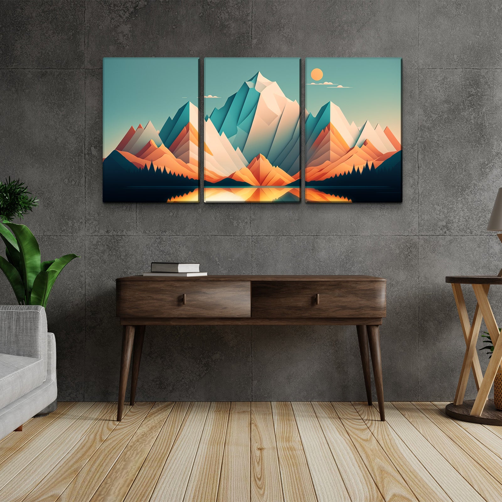 3 Panels Framed Abstract Wood Grain Boho Style Mountain & Forest Canvas Wall Art Decor,3 Pieces Mordern Canvas Decoration Painting For Office,Dining Room,Living Room, Bedroom Decor Ready To Hang