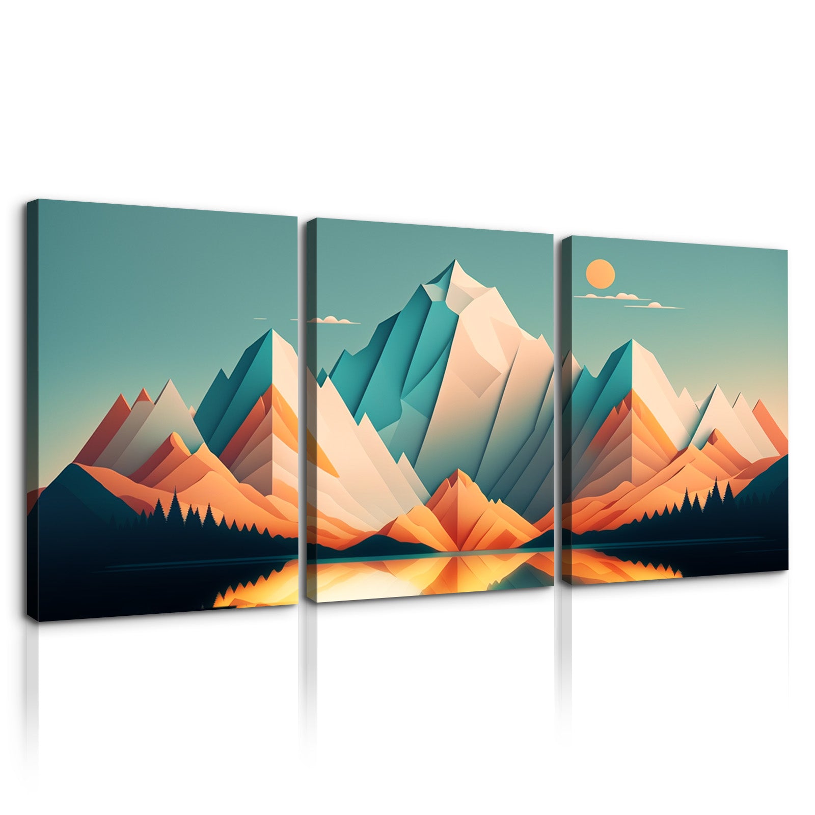 3 Panels Framed Abstract Wood Grain Boho Style Mountain & Forest Canvas Wall Art Decor,3 Pieces Mordern Canvas Decoration Painting For Office,Dining Room,Living Room, Bedroom Decor Ready To Hang