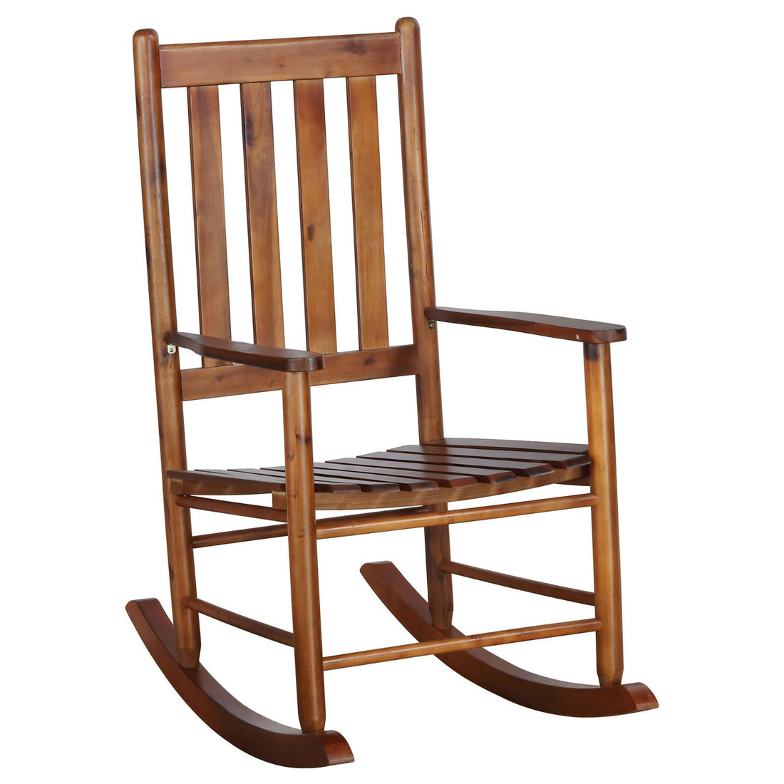 Golden Brown Slat Back Rocking Chair Brown Primary Living Space Farmhouse,Rustic Rocking Chairs Acacia Slat Back Wood