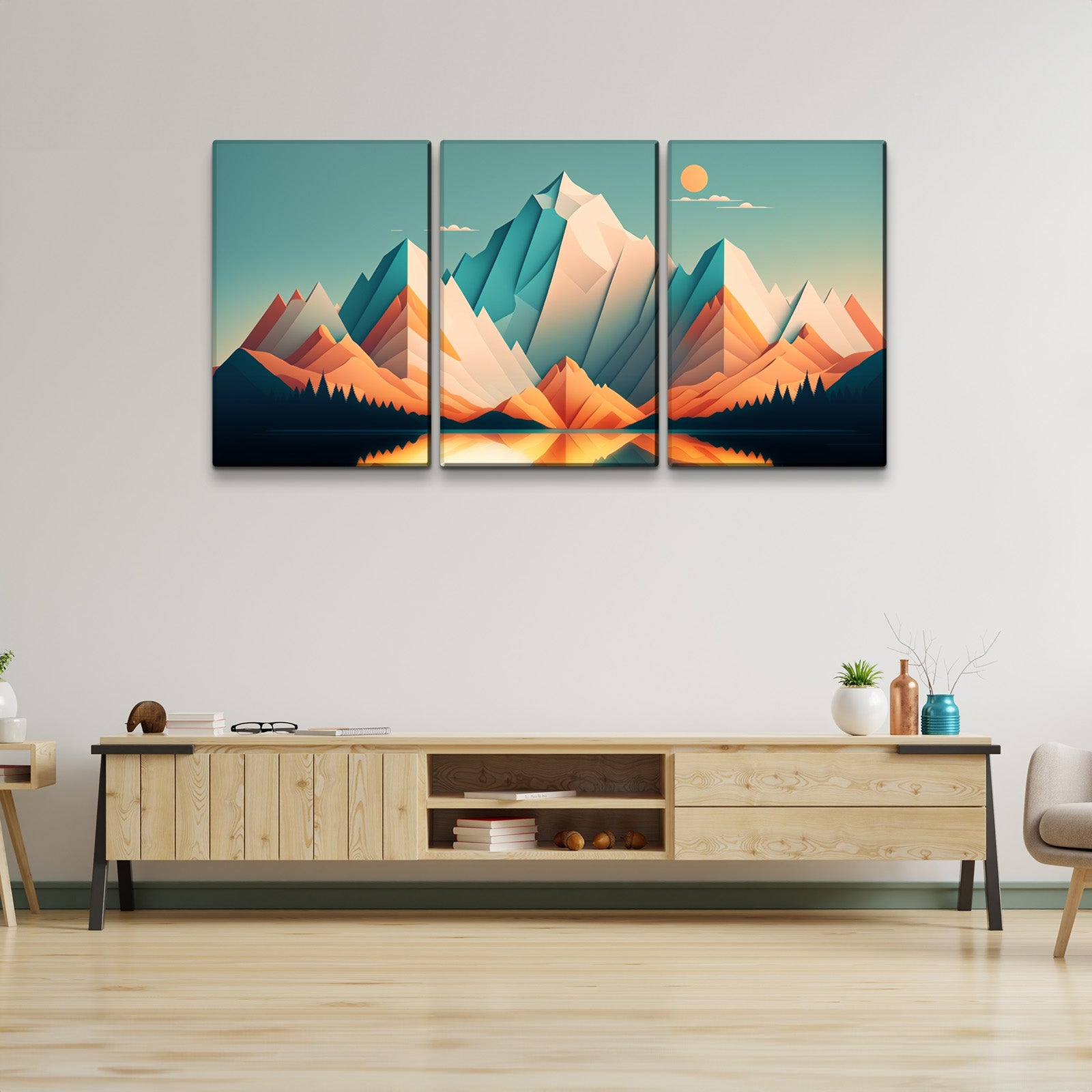 3 Panels Framed Abstract Wood Grain Boho Style Mountain & Forest Canvas Wall Art Decor,3 Pieces Mordern Canvas Decoration Painting For Office,Dining Room,Living Room, Bedroom Decor Ready To Hang