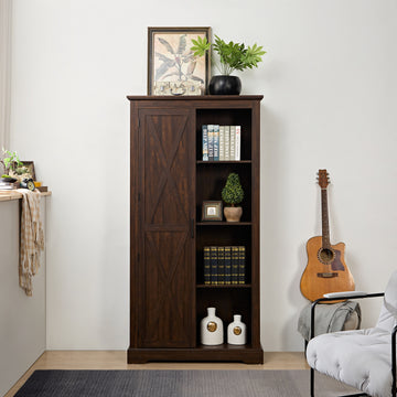 Tall Storage Cabinet Barn Door Storage Country Wood Rustic Farmhouse Pantry Cupboard Sliding Door Kitchen Organizer Furniture Home Drawer Shelves L39.37''*W15.75''*H74.4'' Espresso Espresso Mdf