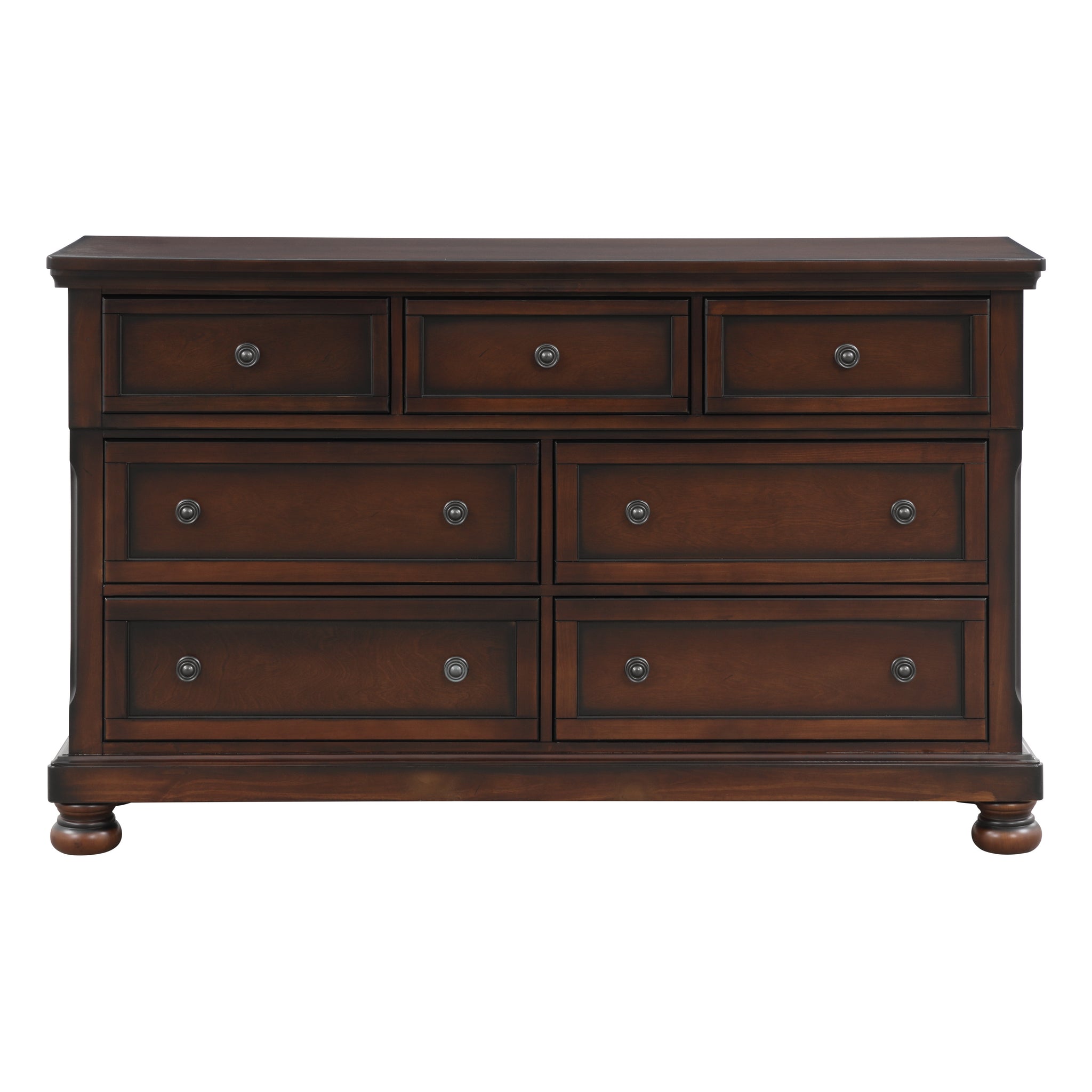 Classic Transitional Dresser Of 7 Drawers Brown Cherry Finish Birch Veneer Hidden Drawer Bun Feet Bedroom Traditional Furniture Brown Mix Bedroom Classic,Traditional,Transitional Wood