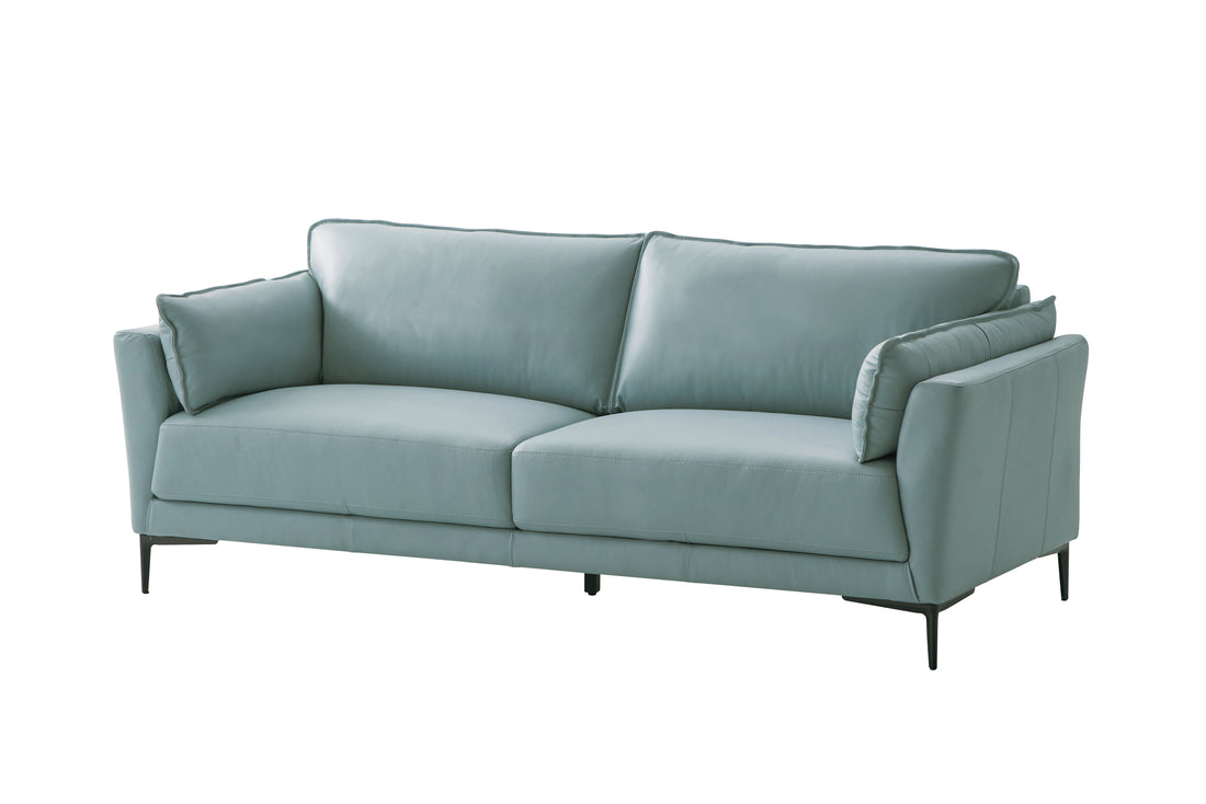 Mesut Sofa, Light Blue Top Grain Leather & Black Finish Lv02387 Light Blue Leather