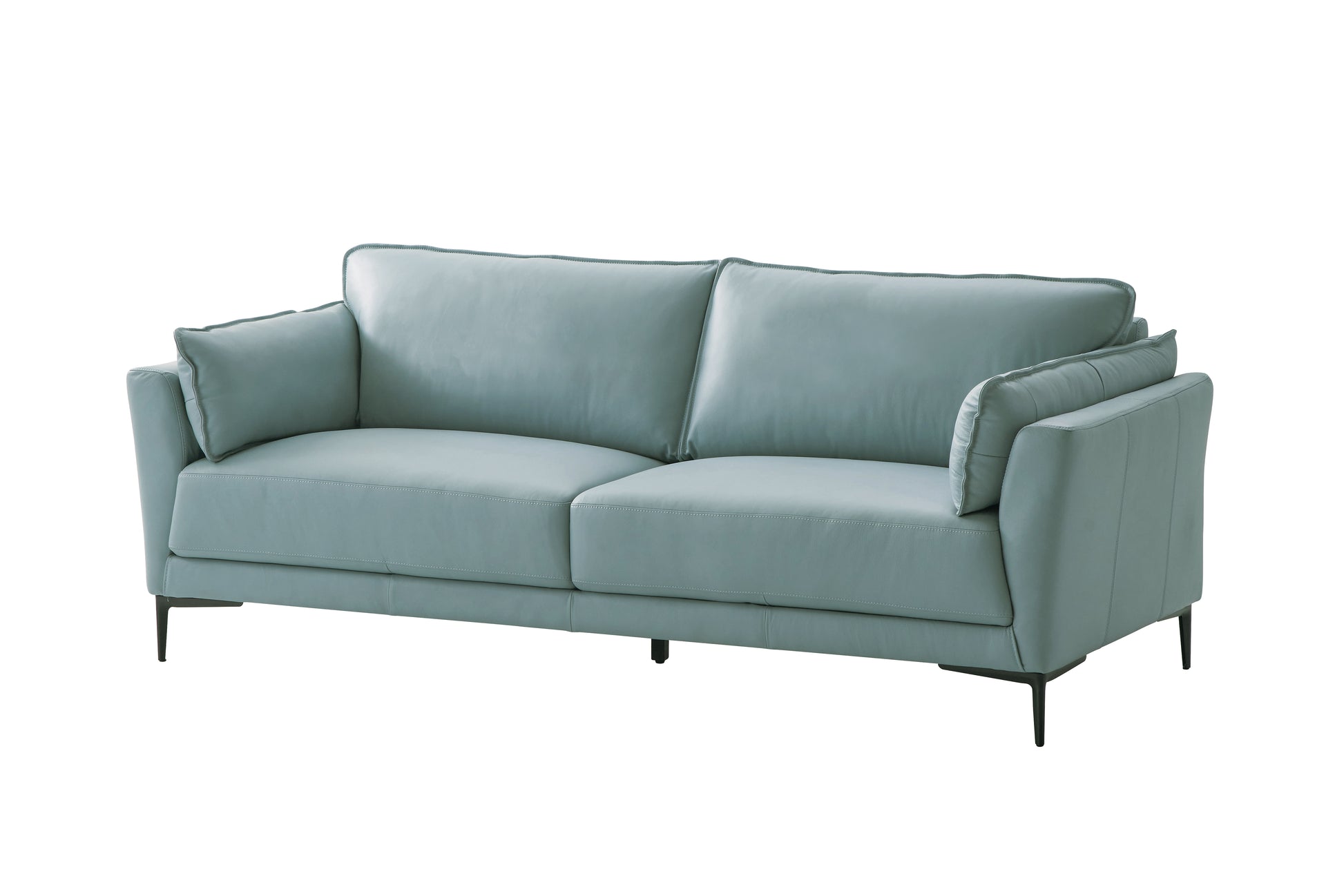 Mesut Sofa, Light Blue Top Grain Leather & Black Finish Lv02387 Light Blue Leather