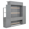 Full Size Murphy Bed Wall Bed With Shelves, Drawers And Led Lights,Gray Gray Mdf Lvl