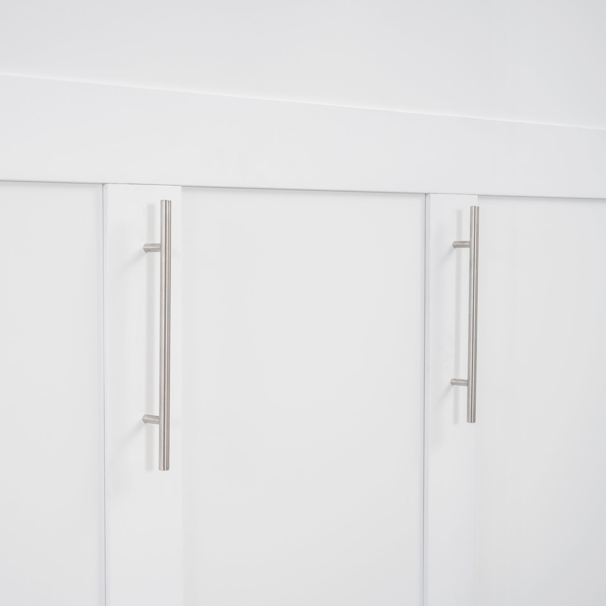 Full Size Murphy Bed Wall Bed With Shelves, Drawers And Led Lights,White White Mdf Lvl