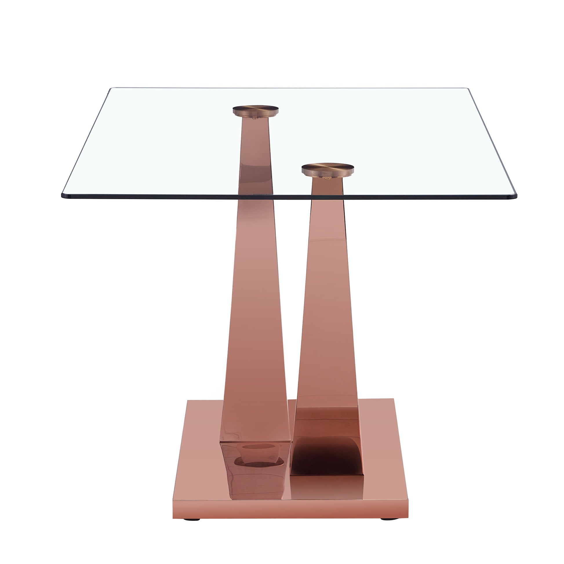 Modern Minimalist Rectangular Glass Dining Table, 0.4 "Thick, Tempered Glass Tabletop, Rose Gold Colored Legs. Used In Kitchen, Dining Room, And Living Room 63" * 31.5 "* 29.5" F 1548 Rose Gold Glass