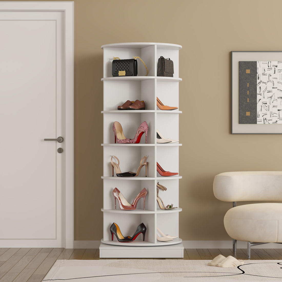 360 Rotating Shoe Cabinet 6 Layers - White