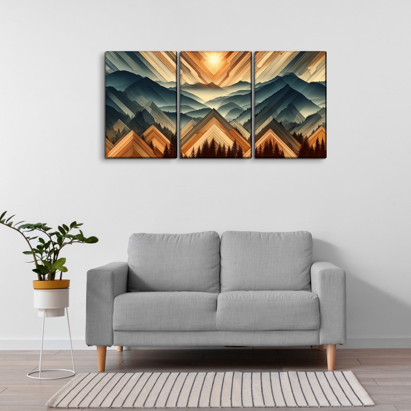 3 Panels Framed Abstract Wood Grain Boho Style Mountain & Forest Canvas Wall Art Decor,3 Pieces Mordern Canvas Decoration Painting For Office,Dining Room,Living Room, Bedroom Decor Ready To Hang Rectangle Framed Multicolor Oversized 41In Canvas Nature