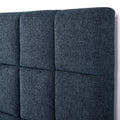 King Size Navy Blue Denim Squares Upholstered Platform Bed Box Spring Required King Blue Wood Bedroom Contemporary,Modern,Transitional Panel Polyester Fabric