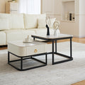 Modern Marble Nesting Table, Coffee Table Set Of 2 End Table For Living Room,Stacking Side Tables, For Living Room Bedroom, Accent Tea Table With Metal Frame, Sturdy And Easy Assembly, Black Black Sintered Stone