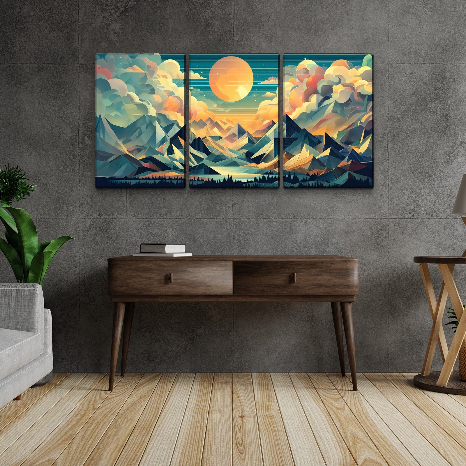 3 Panels Framed Abstract Wood Grain Boho Style Mountain & Forest Canvas Wall Art Decor,3 Pieces Mordern Canvas Decoration Painting For Office,Dining Room,Living Room, Bedroom Decor Ready To Hang