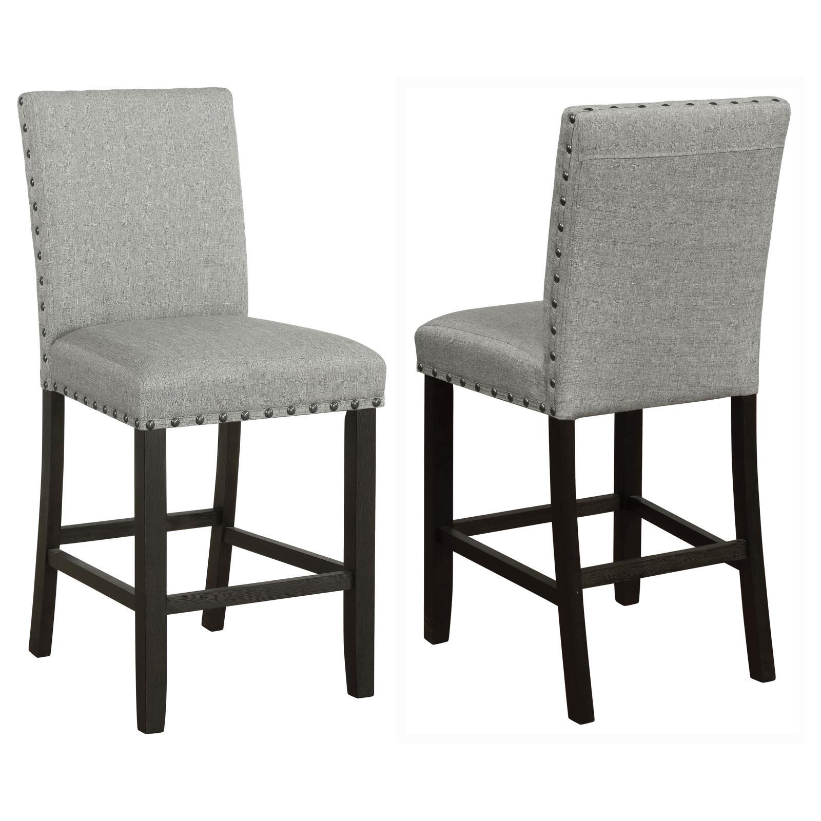 Grey And Antique Noir Upholstered Counter Height Stools Set Of 2 Solid Grey Dining Room Foam Spot Clean Transitional Side Chair Rubberwood Solid Back Foam Fabric