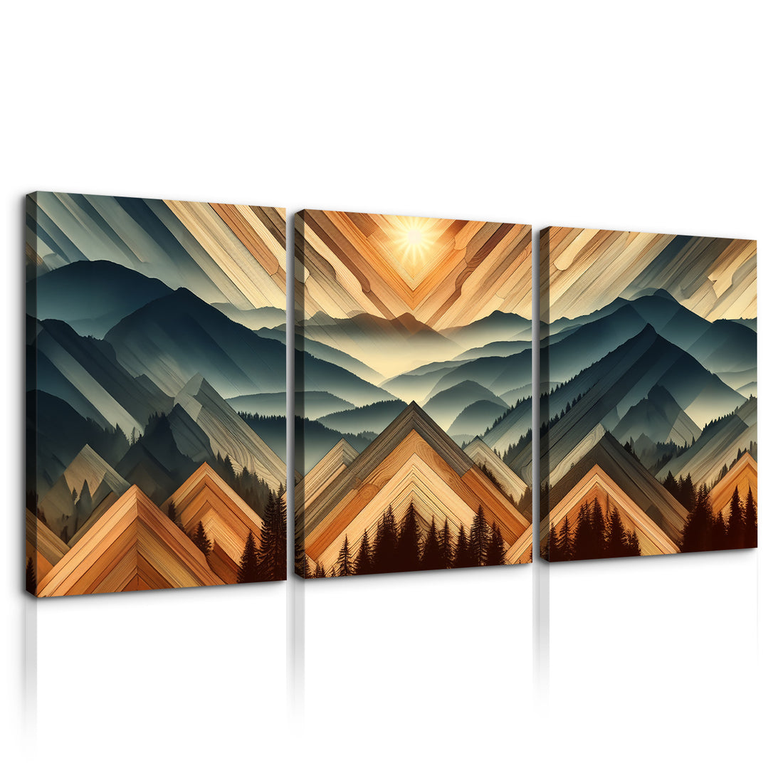 3 Panels Framed Abstract Wood Grain Boho Style Mountain & Forest Canvas Wall Art Decor,3 Pieces Mordern Canvas Decoration Painting For Office,Dining Room,Living Room, Bedroom Decor Ready To Hang Rectangle Framed Multicolor Oversized 41In Canvas Nature