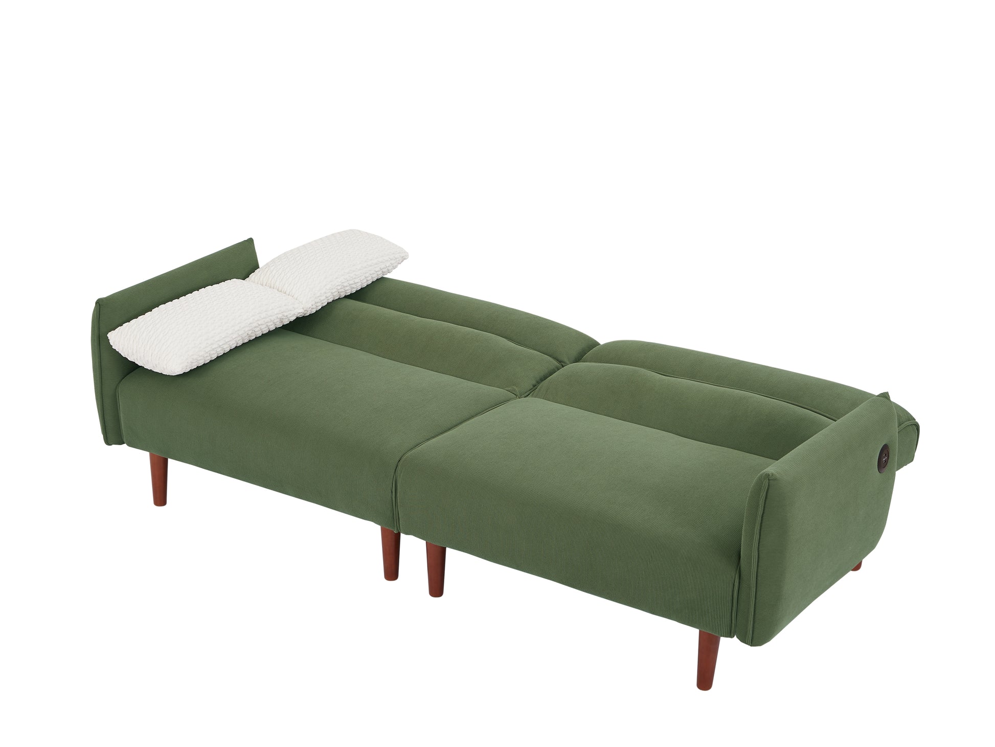 Convertible Futon Sofa Bed, Adjustable Couch Sleeper, Modern Couch Corduroy Fabric Comfy Sofa Bed With Wooden Legs & 2 Pillows For Apartment, Living Room, Studio. Green Green Foam Fabric