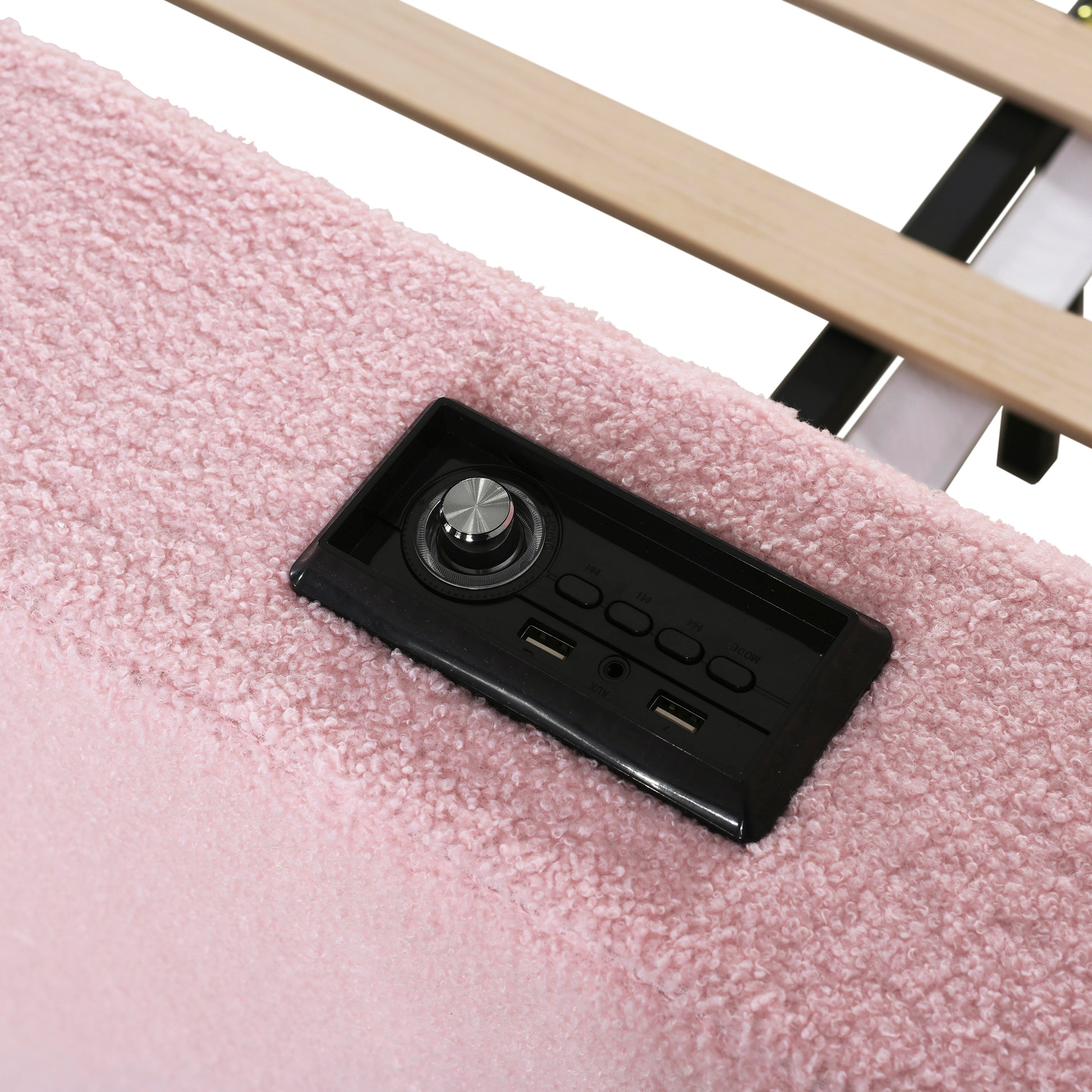 Full Size Upholstered Daybed With Storage Armrests, Trundle And Latest Integrated Bluetooth Audio System, Teddy Fleece, Pink Pink Fleece