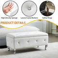 Upholstered Storage Ottoman Bench For Bedroom End Of Bed Faux Leather Rectangular Storage Benches Footrest With Crystal Buttons For Living Room Entryway White White Bedroom Black Pine Wood White Pu Vanity Stools Faux Leather Rectangular American