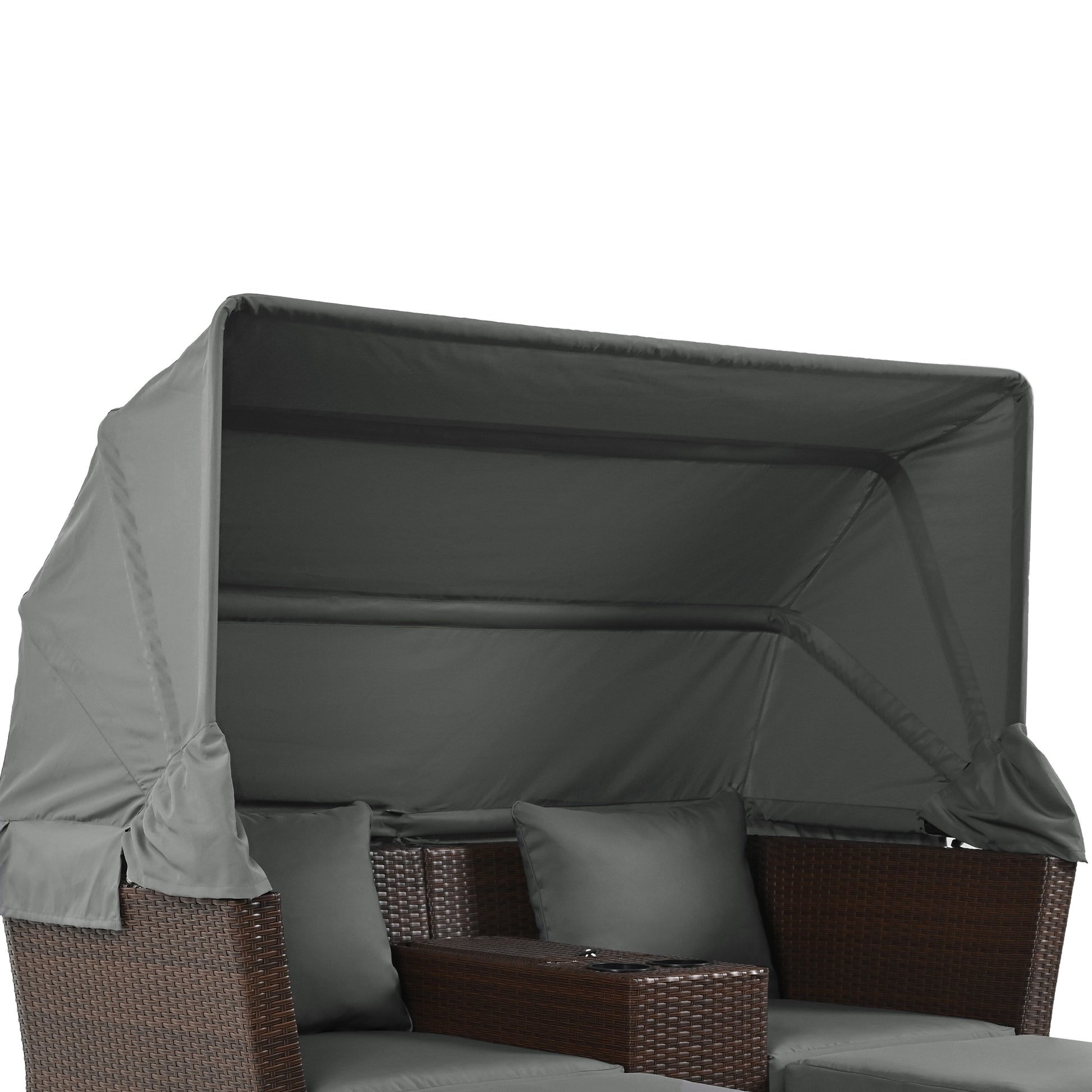 2 Seater Outdoor Patio Daybed Outdoor Double Daybed Outdoor Loveseat Sofa Set With Foldable Awning And Cushions For Garden, Balcony, Poolside, Grey Yes Grey Water Resistant Frame Water Resistant Cushion Garden & Outdoor Sectional Seating Groups Foam