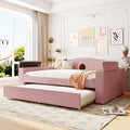 Full Size Upholstered Daybed With Storage Armrests, Trundle And Latest Integrated Bluetooth Audio System, Teddy Fleece, Pink Pink Fleece