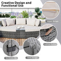 6 Piece Patio Outdoor Conversation Round Sofa Set, Pe Wicker Rattan Separate Seating Group With Coffee Table, Beige Yes Deep Seating Beige Weather Resistant Frame Water Resistant Cushion Garden & Outdoor Sofa Seating Groups Foam Rattan