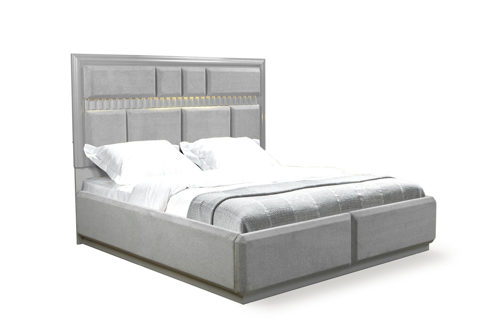 Modern Style Queen Bed Made With Wood In Gray Box Spring Not Required Queen Gray Wood Bedroom Contemporary,Modern Slat Beds Solid Wood Mdf Wood