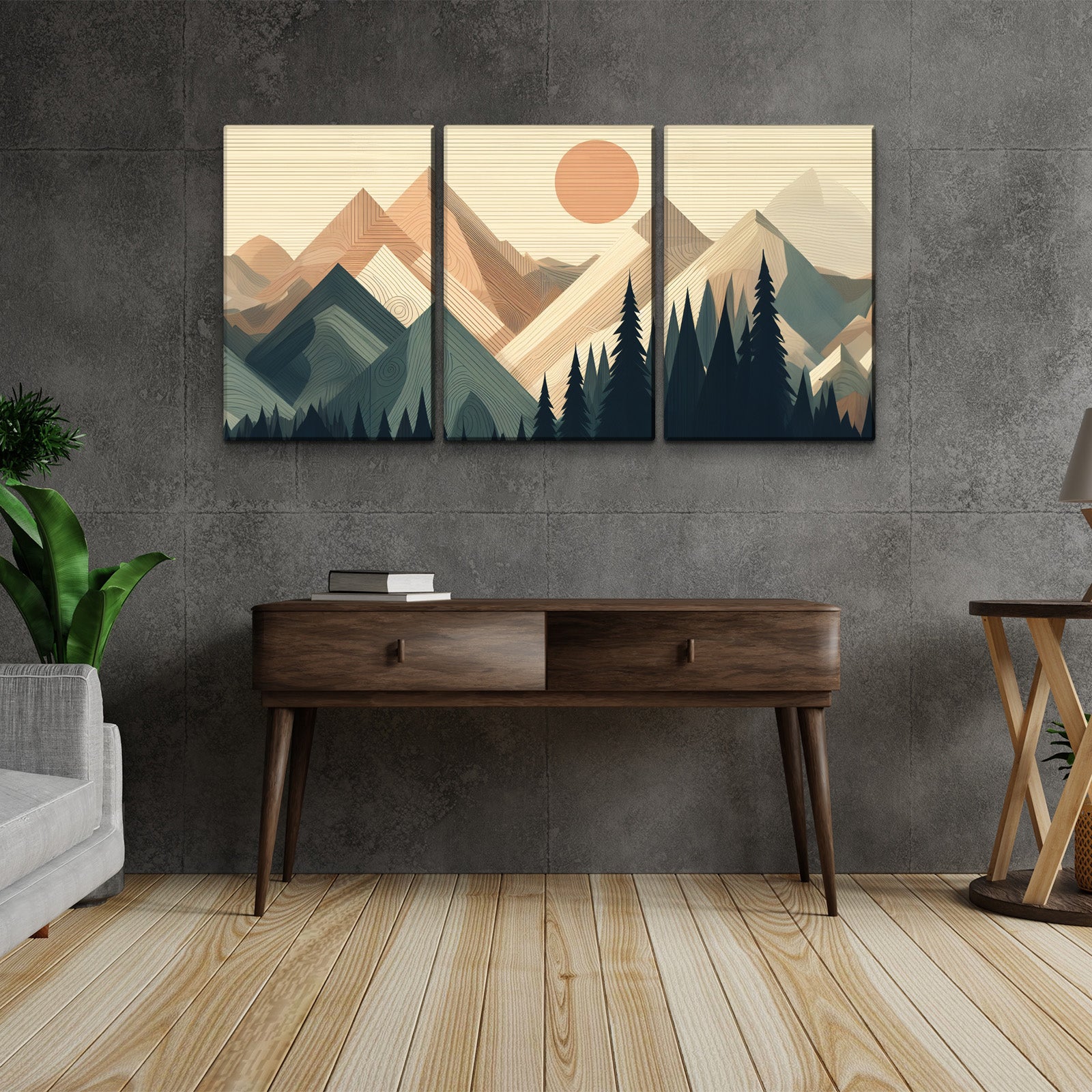 3 Panels Framed Abstract Wood Grain Boho Style Mountain & Forest Canvas Wall Art Decor,3 Pieces Mordern Canvas Decoration Painting For Office,Dining Room,Living Room, Bedroom Decor Ready To Hang Rectangle Framed Multicolor Oversized 41In Canvas Nature