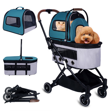 Automatic Folding Double Decker Pet Trolley, Separate Pet Trolley Lightweight Small And Medium Dog Cat Dog Trolley Dark Green Oxford Fabric