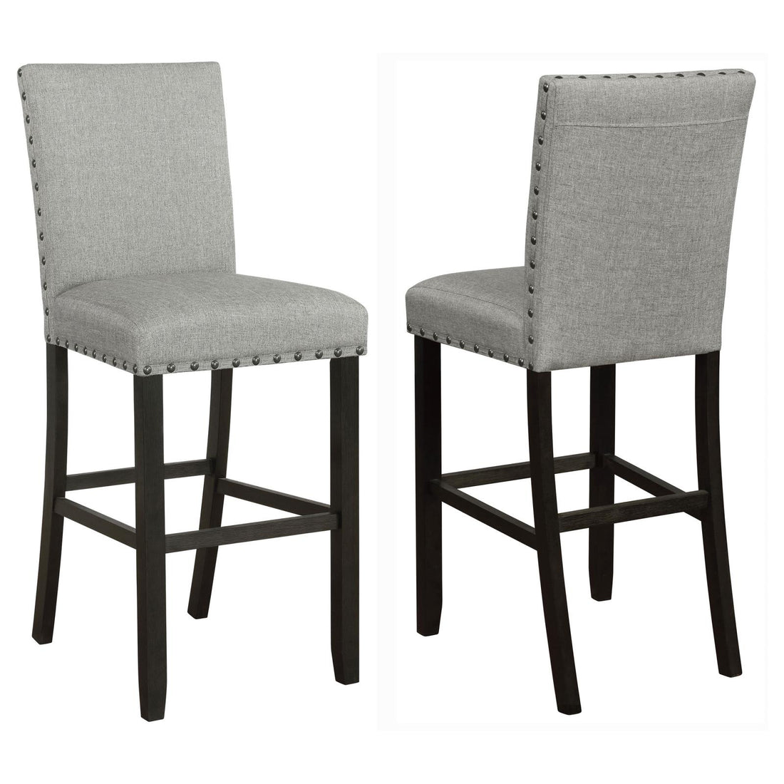 Grey And Antique Noir Solid Back Bar Stool Set Of 2 Solid Grey Brown Dining Room Spot Clean Transitional Bar Stools Rubberwood Solid Back Foam Upholstered