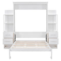 Full Size Murphy Bed Wall Bed With Shelves, Drawers And Led Lights,White White Mdf Lvl